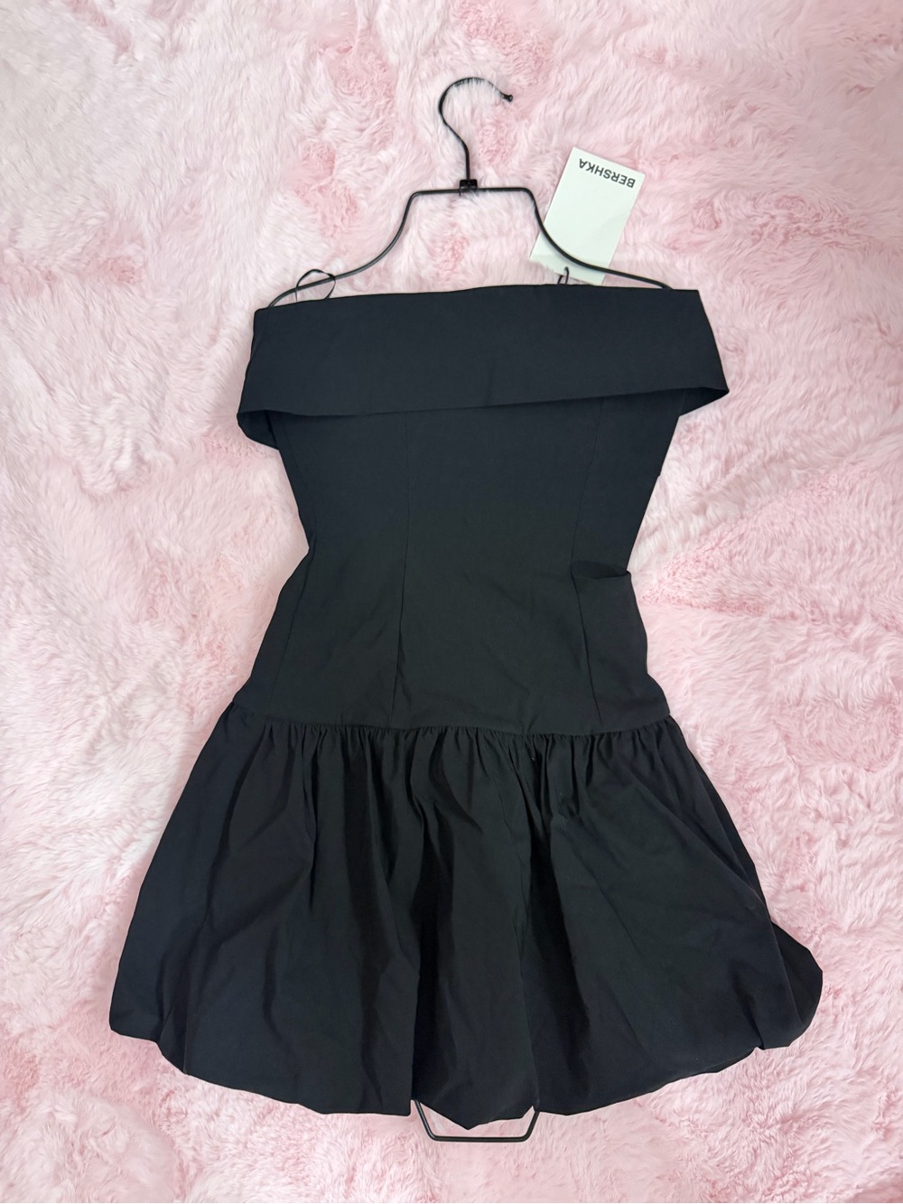Bershka Strapless Black Fit-and-Flare Dress